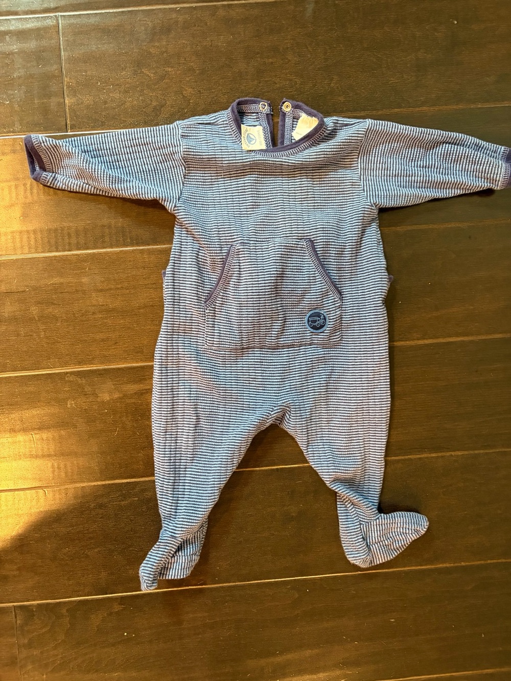 Petit Bateau Navy and White Striped Footed One-Piece